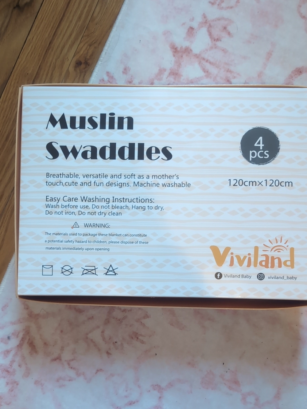 Viviland Muslin Swaddles - Mint green & Pastel Print (4 pcs) - Picture 5 of 5